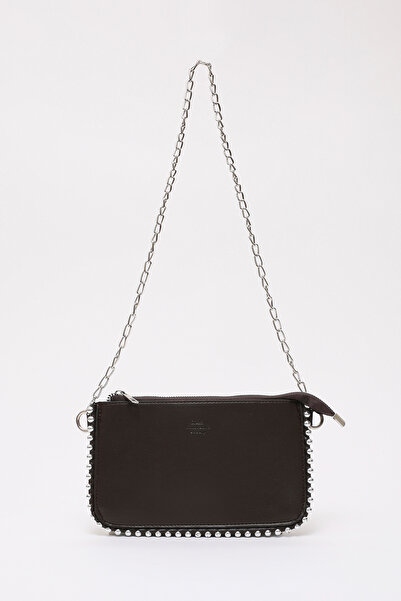 SHAKA Brown Color Shk125 Faux Leather Bead Detailed Zippered Single Compartme...