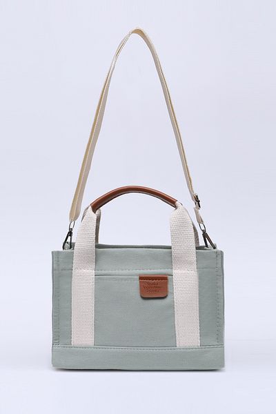 SHAKA Green Canvas Fabric - 2 Compartment Hand, Arm and Shoulder Bag with Adjustable Strap and Zipper L:17 W:24