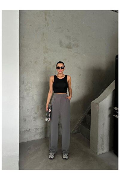 Livik Women's Lycra Velcro Closure Anthracite Palazzo Pants