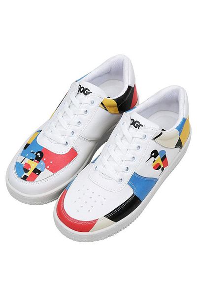 Dogo Women's Vegan Leather White Sneakers - Bauhaus Birdie Design