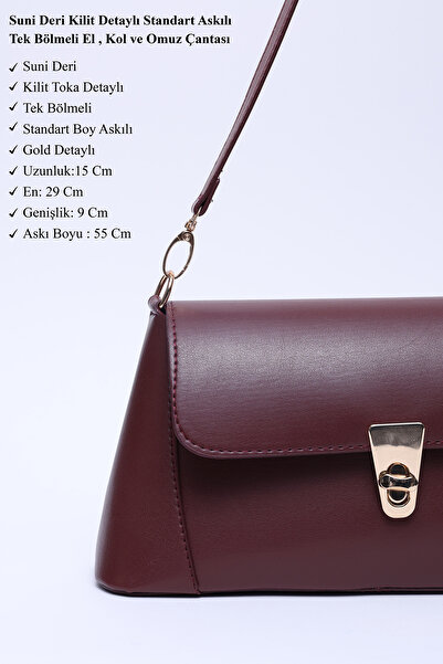 SHAKA Roșu Claret Shk153 Piele artificială Blocare Detaliată Curea standard Cu un singur compartiment Geantă de mână, braț și umăr L:15 E:29 G