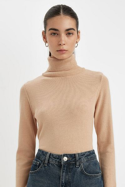 DeFacto Regular Fit Soft Textured Turtleneck Basic Plain Knitwear Sweater H1651Az24Wn