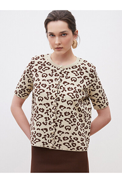 LC Waikiki Γυναικεία πλεκτή ζακέτα με μοτίβο με λαιμόκοψη, ολοκαίνουργια σεζόν