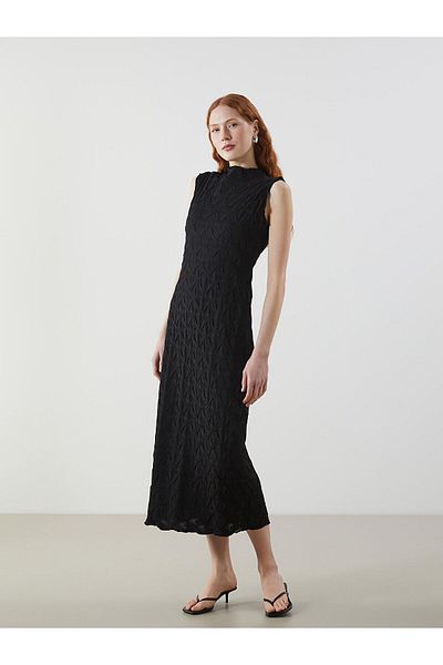 LC Waikiki Stand Collar Self Patterned Dress