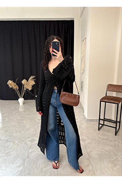 LUZ İspanyol Kollu Uzun Ajurlu Hırka