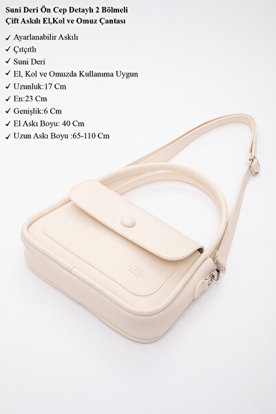 SHAKA Cream Shk97 Faux Leather Front Pocket Detailed 2 Compartment Adjustable Strap Hand, Arm and Shoulder Bag