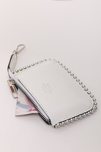 SHAKA Λευκό SHK192 Αξεσουάρ τσάντα γοητείας με χάντρες από συνθετικό δέρμα, πορτοφόλι θήκης για κάρτες
