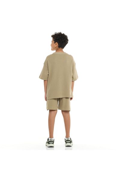 Victor and Jane Boys' Cord Set – Olive T-Shirt and Shorts Outfit with Label Detail