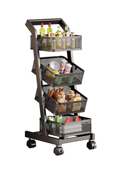 COOYA 4-Layer Storage Rack, Durable Metal Material, Flexible Movement with Wheels, Suitable for Kitchen