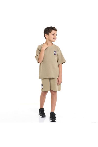Victor and Jane Boys' Cord Set – Olive T-Shirt and Shorts Set
