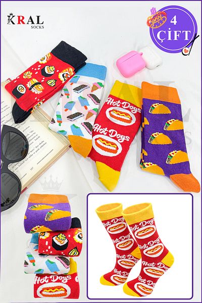 KRAL SOCKS Γυναικείες - Ανδρικές (4 ΖΕΥΓΑ) Σετ βαμβακερές κάλτσες κατά του ιδρώτα χωρίς ραφές-2