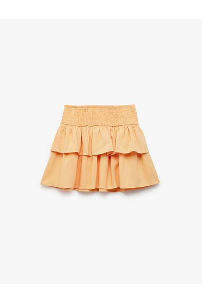 Koton New Season Floor Detailed Elastic Waist Linen Blended Viscose Skirt
