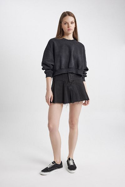 DeFacto Cool Crop Тъжна дебела материя Faded Effect Basic Plain суичър C2119ax24sp