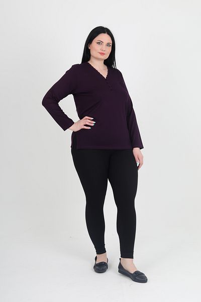 GNR Large Size Lycra Mother Blouse Plum Knitwear Collar