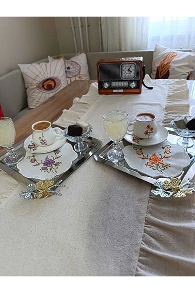 Çt Çeyizci Tekstil Presentation Napkin, Cocktail Napkin, Coffee Side Presentation Holder, Cup Pad 6 Pieces Presentation Napkin