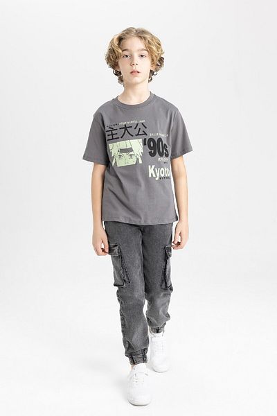 DeFacto Boy's Crew Neck Printed Short Sleeve T-Shirt C1921a824sm
