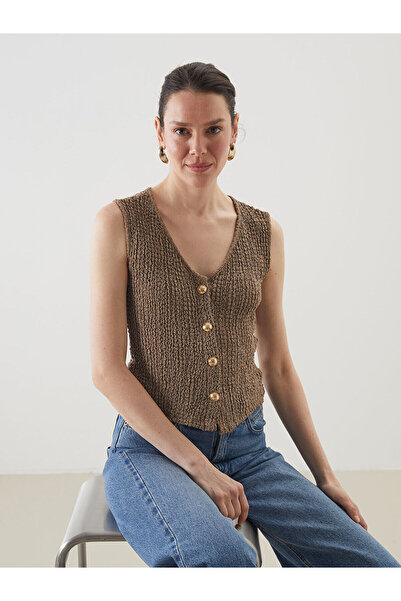 LC Waikiki Vlastiti brend, nova sezonska V-izrez Teksturirano žene Prsluk