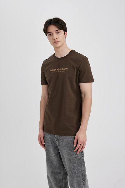 DeFacto Тениска Slim Fit Slim Fit Тениска с щампа с кръгла яка и къс ръкав C2085Ax24Sm