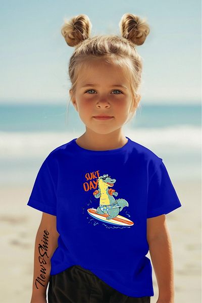 New Shine 1 tricou este un cadou pentru achiziții de 6 și mai sus în coș - Tricou pentru copii oversize cu imprimeu Surf Day Dinosaur