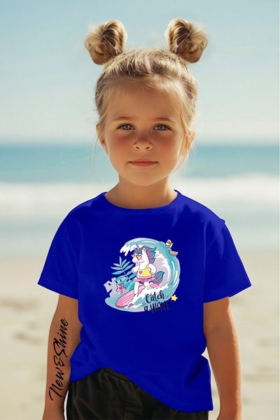 New Shine 1 tricou este un cadou pentru achiziții de 6 și mai sus în coș - Tricou pentru copii supradimensionat cu imprimeu Surfing Unicorn