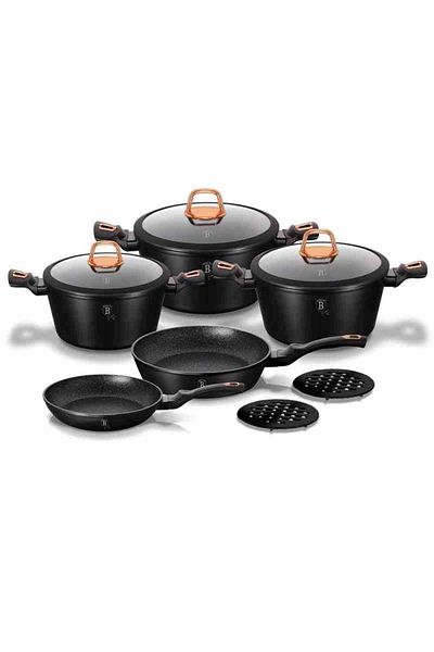 Berlinger Black Rose Collection 10-piece dinnerware set with marble finish