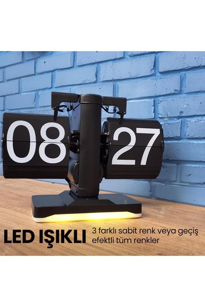 UpWay Retro Modern Tarz Led Işıklı Dekoratif Lüks Hediyelik Çevirmeli Flip Masa Konsol Saati