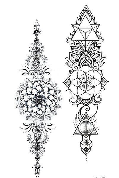pivok Uçgen Çiçek Mandala Figürlü Geçici Dövme Geçici Dövme Tattoo(STICKER)