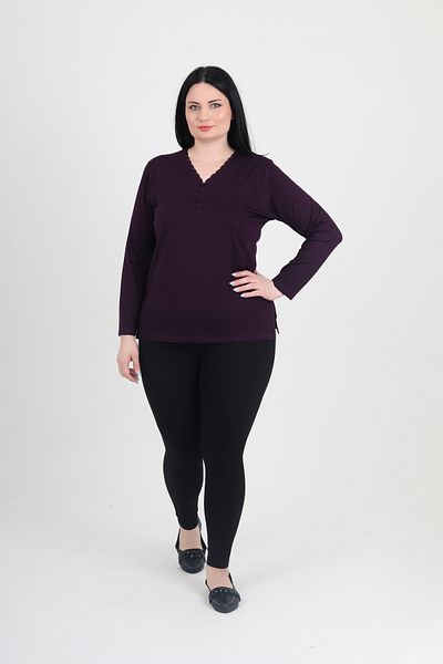 GNR Large Size Lycra Mother Blouse Plum Knitwear Collar
