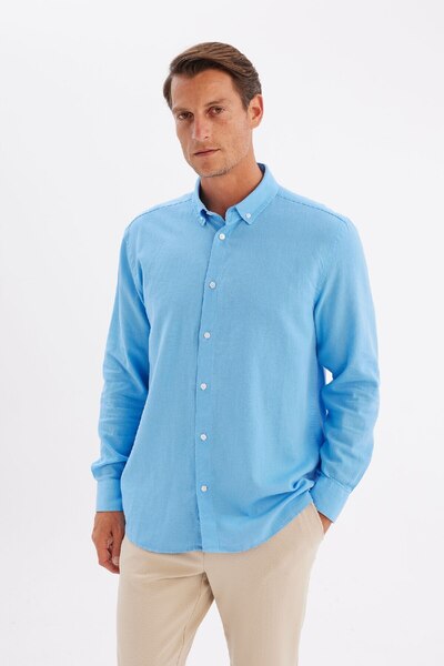 DeFacto Relax Fit Polo Yaka Keten Karışımlı Pamuklu Uzun Kollu Gömlek C1106ax24sm