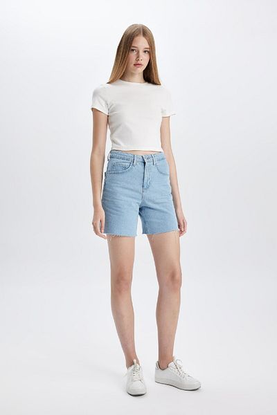 DeFacto Jeansshorts mit hoher Taille und Cut-Outs an den Beinenden C2454AX24HS