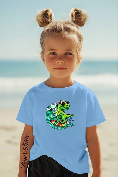 New Shine 1 tricou este un cadou pentru achiziții de 6 și mai sus în coș - Tricou pentru copii oversize cu imprimeu Dinozaur surfer