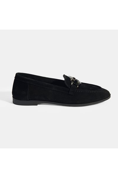 Desa Mocasini din piele intoarsa pentru femei cu accesorii metalice negre