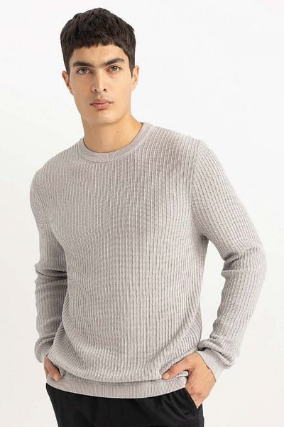 DeFacto Standard Fit Normal Cut Crew Neck Basic Plain Knitwear Sweater B9707Ax24Sp