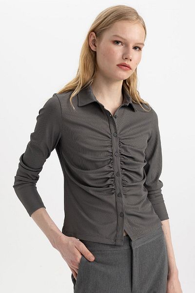 DeFacto Slim-Fit-Camisole-T-Shirt mit Rollkragen – lange Ärmel, gerippt C1326ax24sp