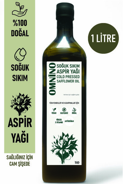 Omnino Aspir Yağı 1 Lt Cam Şişe %100 Soğuk Sıkım - Safflower Oil