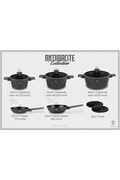Berlinger Haus Sada nádobí s titanovým povrchem 10 ks Antracit Collection