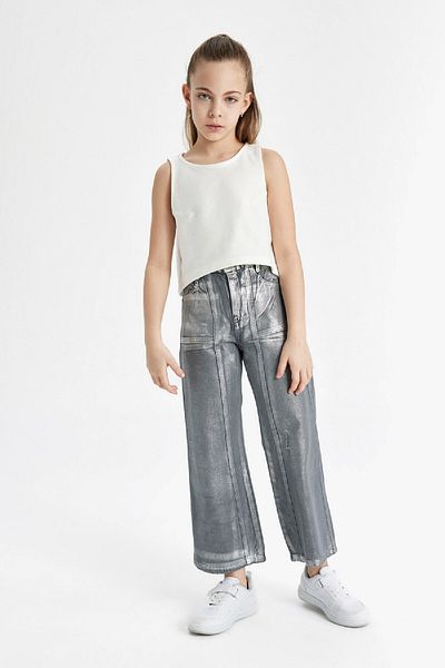 DeFacto Mädchen-Jeanshose mit weitem Bein und weitem Bein, glänzend, C2019a824sp