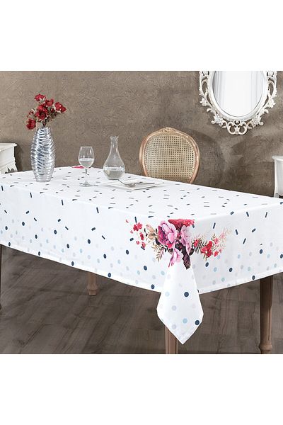 Solinas Collection Față de masă din bordură Coral Rose, albastru crem, imprimată digital