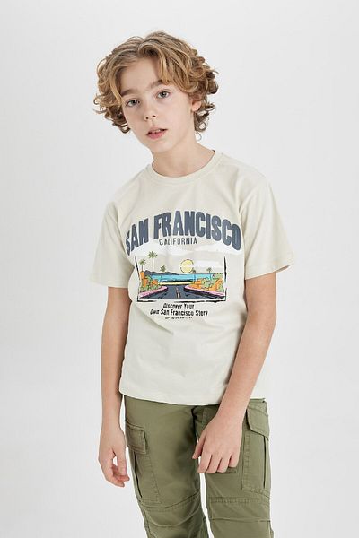 DeFacto Boy's Crew Neck Printed Short Sleeve T-Shirt C1919A824SM
