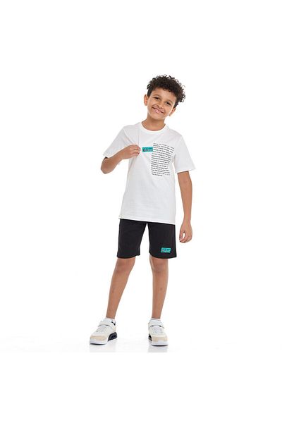 Victor and Jane Boys' 2PC Set – Game ready, Football, Championship, T-Set & shorts- Off White & Black