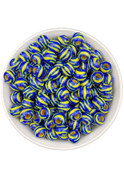 Hedef Bijuteri 25gr İri Delikli Sarı Lacivert Renk Boncuk, Taraftar, Futbol T...