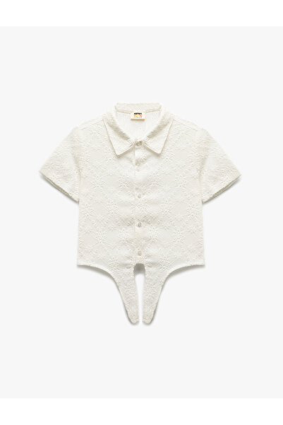 Koton Girl'S Ecru Shirt Neck Blouse