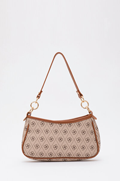 SHAKA Monogram Baskılı Vizon/taba Shk113 Suni Deri Astarlı Fermuarlı Ayarlana...