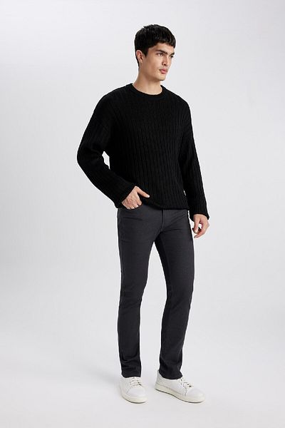 DeFacto Relax Fit Crew Neck Basic Plain Knitwear Sweater B9723Ax24Sp