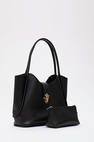 SHAKA Μαύρη τσάντα χειρός, μπράτσου και ώμου Shk126 από συνθετικό δέρμα με λε...