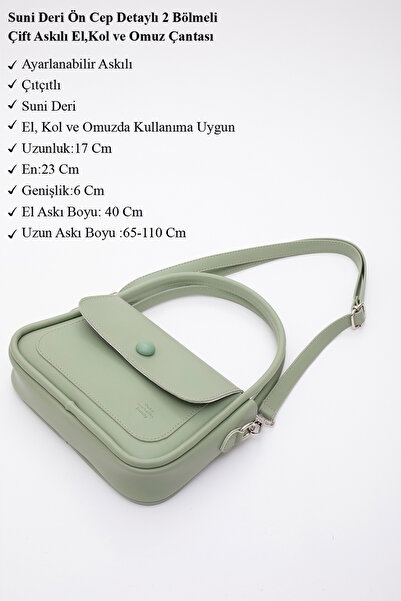 SHAKA Mint Green Shk97 Faux Leather Front Pocket Detailed 2 Compartment Adjustable Strap Hand, Arm and Shoulder Bag U:17
