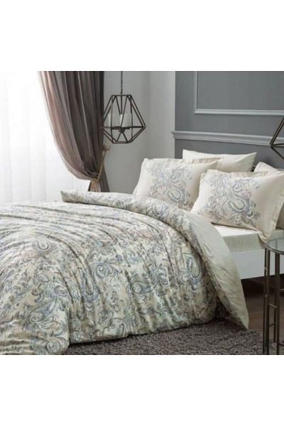 Taç 6-piece satin double bed linen, TaçDELUX Digital Crosby Ecru
