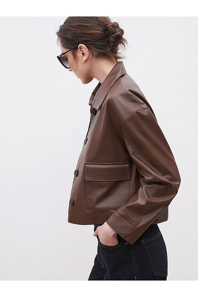 LC Waikiki Shirt Collar Women's Leather Look Jacket
