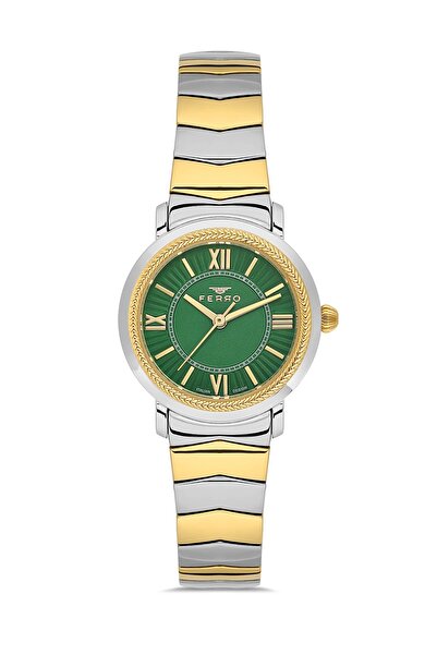 FERRO Yellow and Silver Steel Band Women's Wristwatch Fl43009A-D6 3Atm Water Resistant 2 Year Warranty