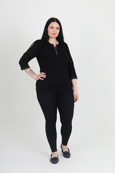 GNR Large Size Lycra V-Neck Pearl Embroidered Blouse